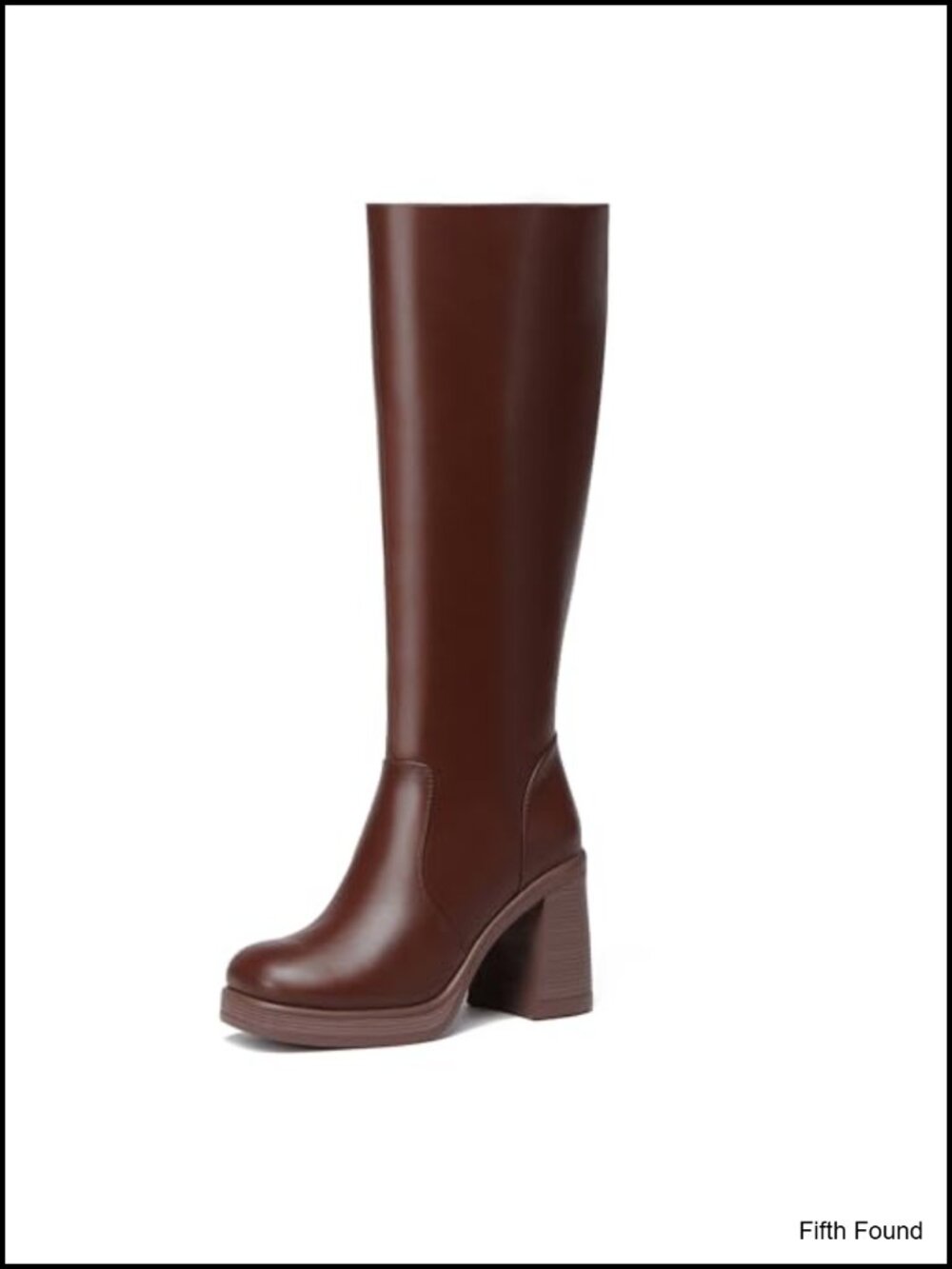 Faux Leather Knee High Boots Square Toe Chunky Block Heel Side Zip Tall Platform